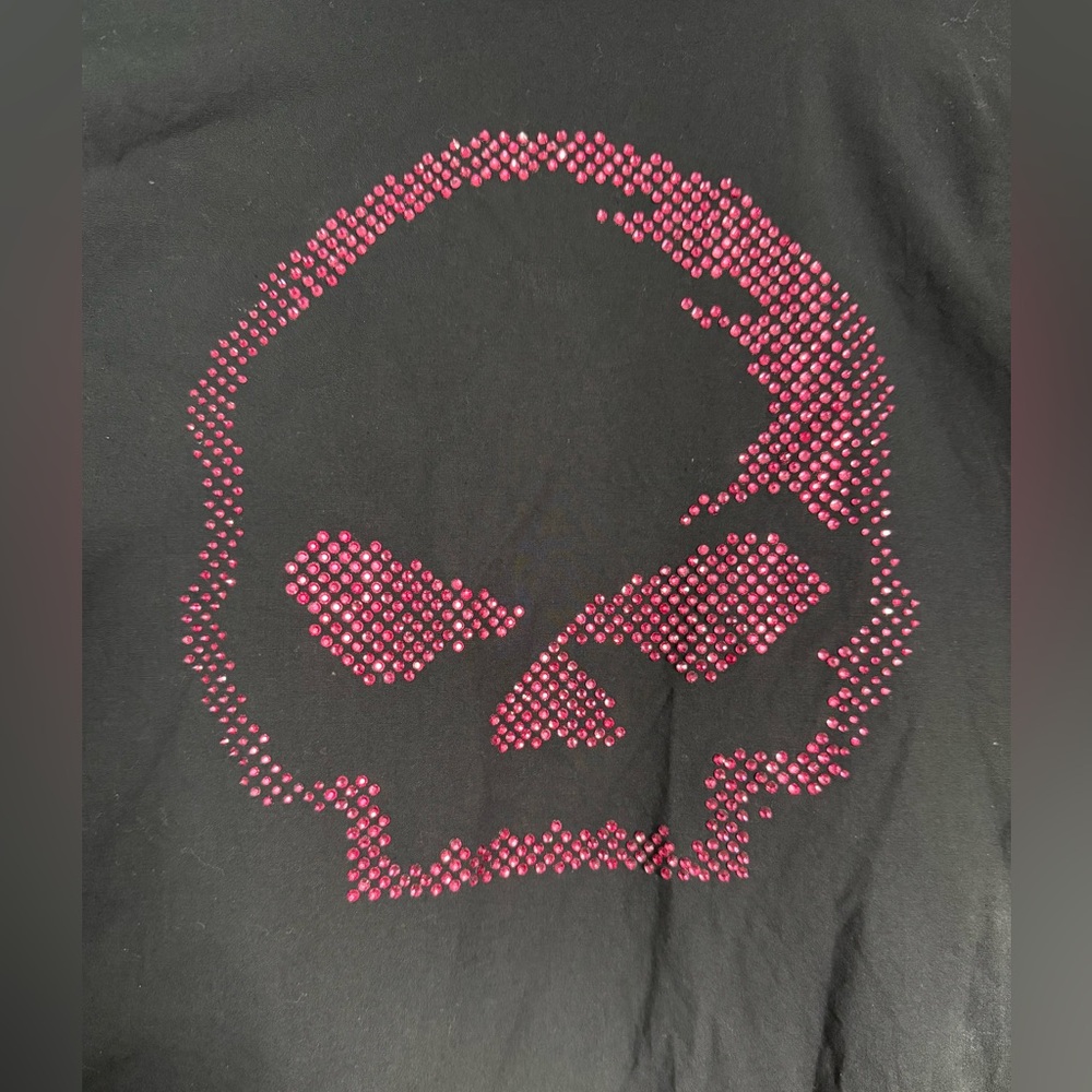 Women’s Harley Davidson Willie G Skull Laced Side Shirt with Rhinestones - Picture 3 of 10